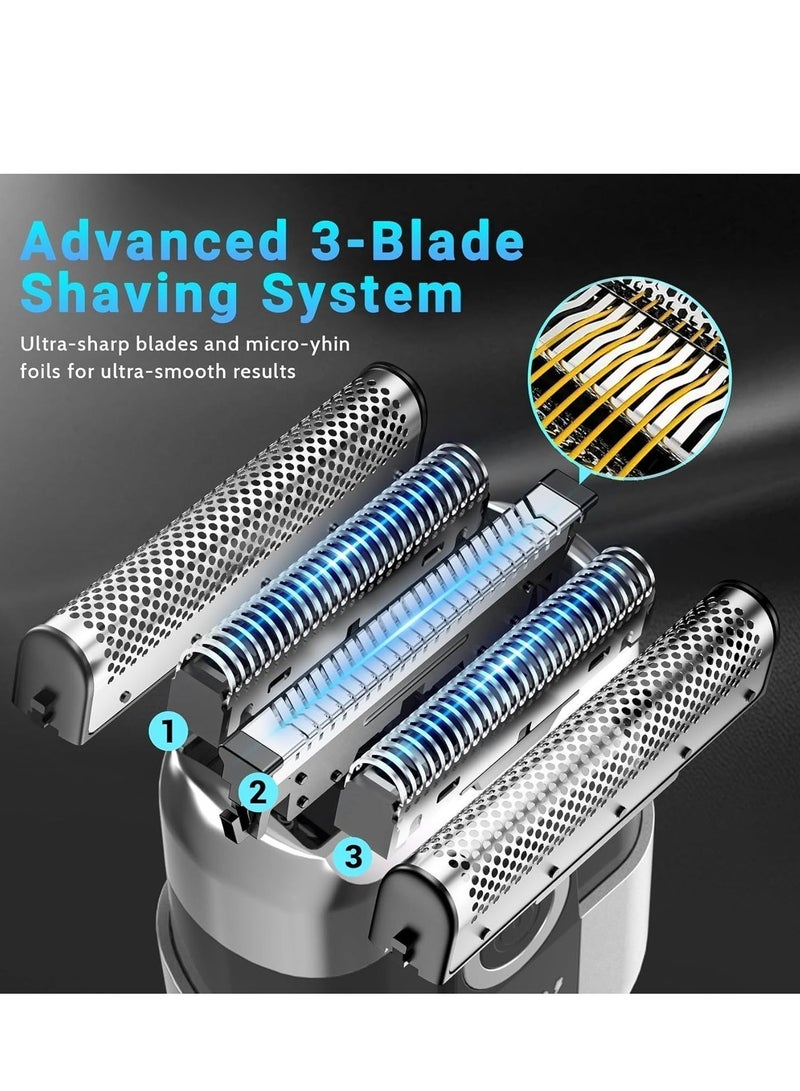 بابونا ماكينة حلاقة كهربائية للرجال، لتنعيم الوجه واللحية، للاستخدام الجاف والرطب، قابلة لإعادة الشحن عبر USB‑C مع رأس مغناطيسي لحلاقة ناعمة (فضي) - Image 4